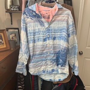 Tommy Bahama Blue and White Casual Button Down Shirt